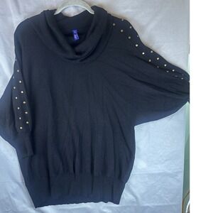Indigo Womens Plus 2X Chic Black Cowl Neck Dolman Sleeve Sweater Studded Details